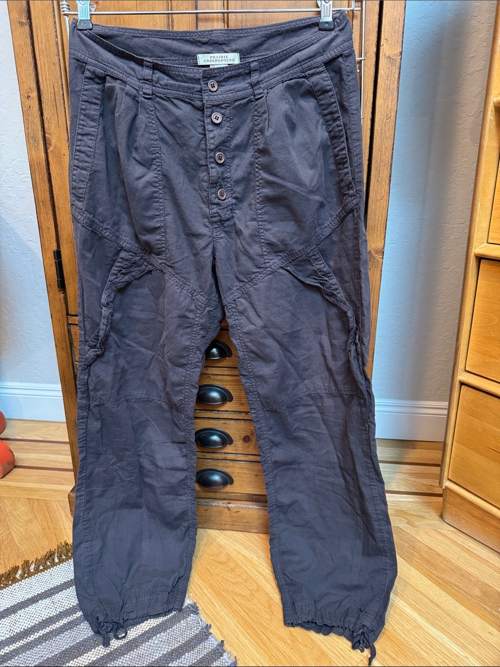 Prairie Underground women's dark brown Cargo Pants with Button Fly
